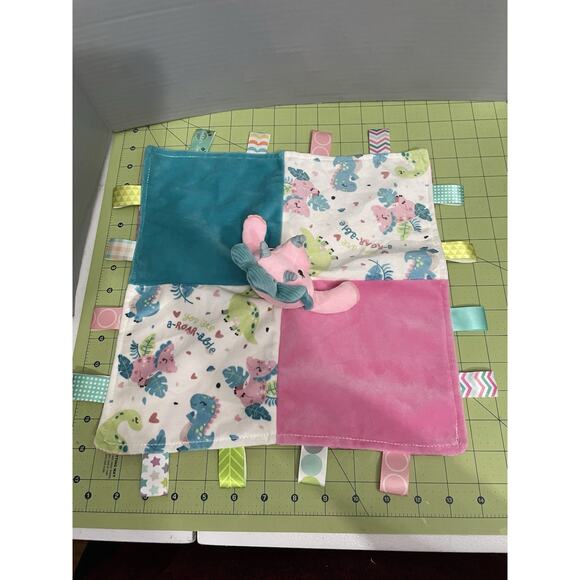 Mary Meyer Taggies Dinosaur Lovey Security Blanket Pink Blue Satan Back - Picture 6 of 12